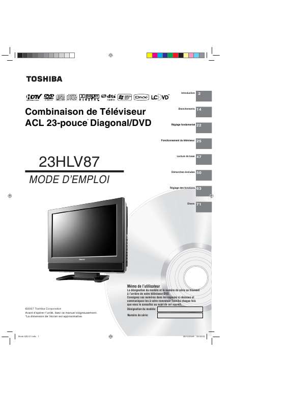 Guide utilisation TOSHIBA 23HLV87  de la marque TOSHIBA