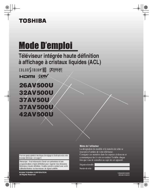 Guide utilisation TOSHIBA 26AV500U  de la marque TOSHIBA