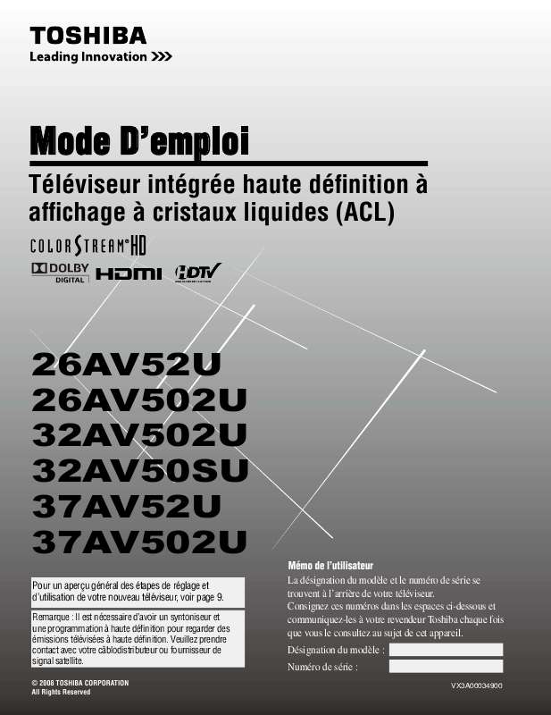 Guide utilisation TOSHIBA 37AV52U  de la marque TOSHIBA