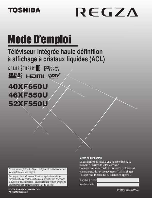Guide utilisation TOSHIBA 46XF550U  de la marque TOSHIBA