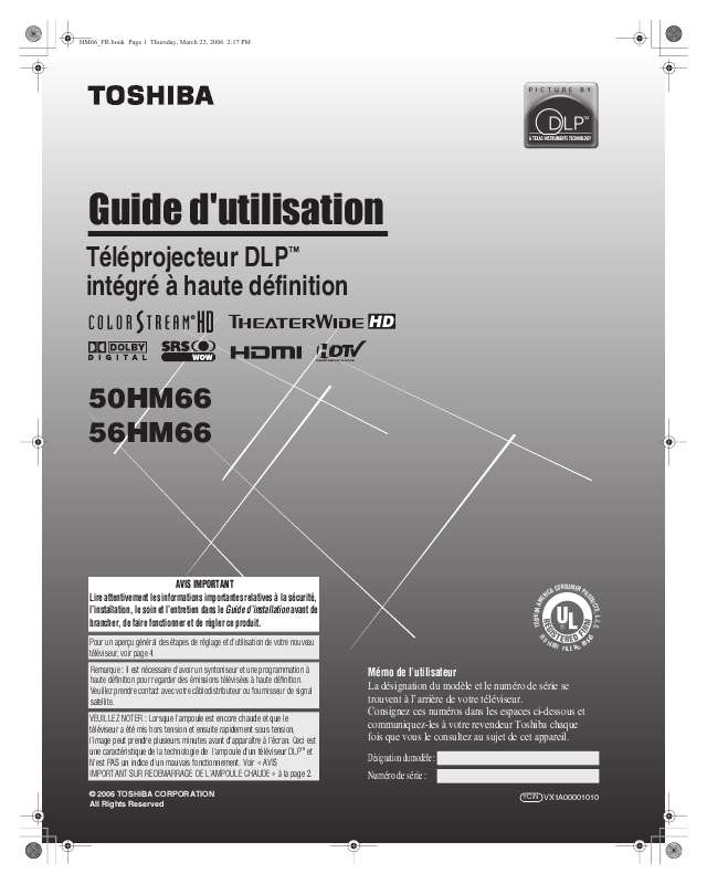 Guide utilisation TOSHIBA 50HM66  de la marque TOSHIBA