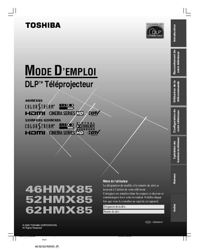 Guide utilisation TOSHIBA 52HMX85  de la marque TOSHIBA