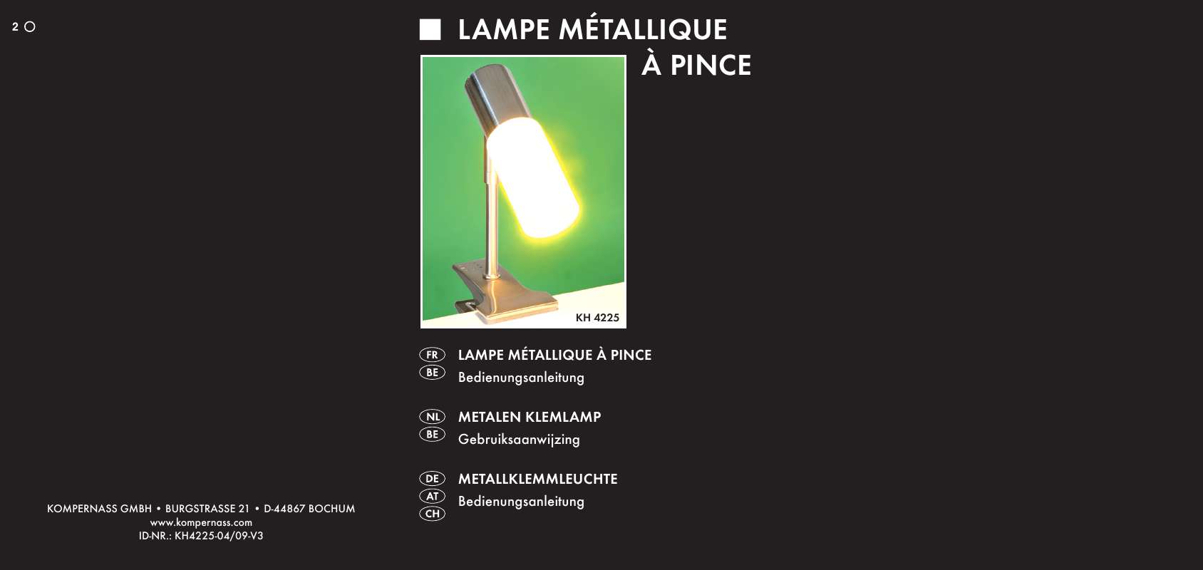Guide utilisation  KOMPERNASS KH 4225 METAL CLAMP LAMP  de la marque KOMPERNASS