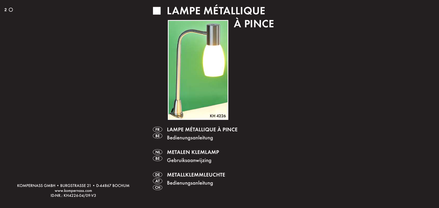 Guide utilisation  KOMPERNASS KH 4226 METAL CLAMP LAMP  de la marque KOMPERNASS