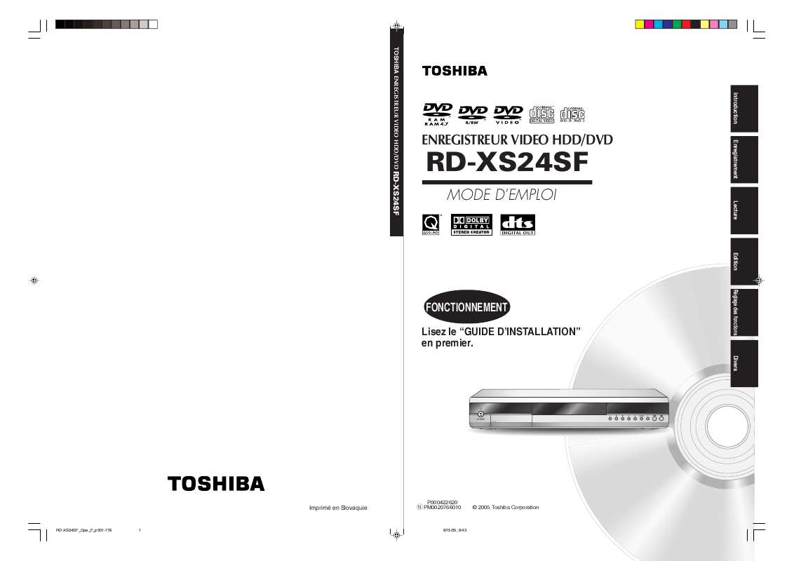 Guide utilisation TOSHIBA RD-XS24SF  de la marque TOSHIBA
