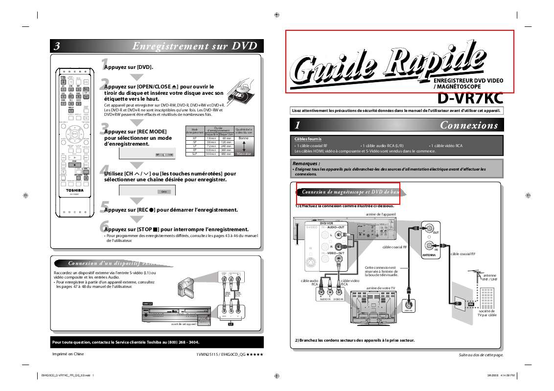 Guide utilisation TOSHIBA D-VR7  de la marque TOSHIBA