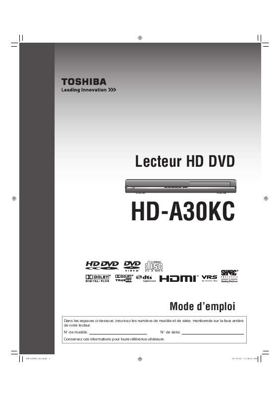 Guide utilisation TOSHIBA HD-A30  de la marque TOSHIBA