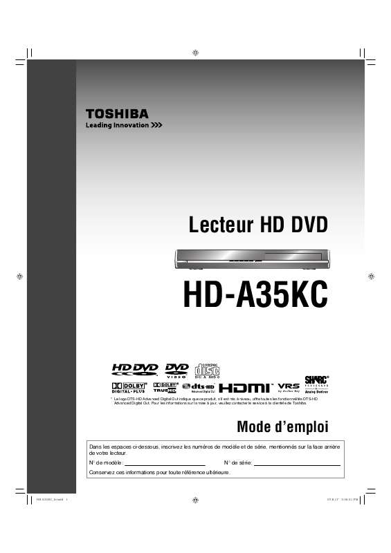 Guide utilisation TOSHIBA HD-A35  de la marque TOSHIBA