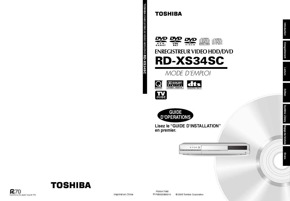 Guide utilisation TOSHIBA RD-XS34  de la marque TOSHIBA