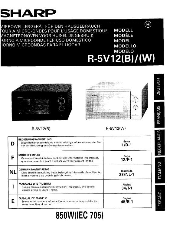 Guide utilisation SHARP R-5V12 de la marque SHARP