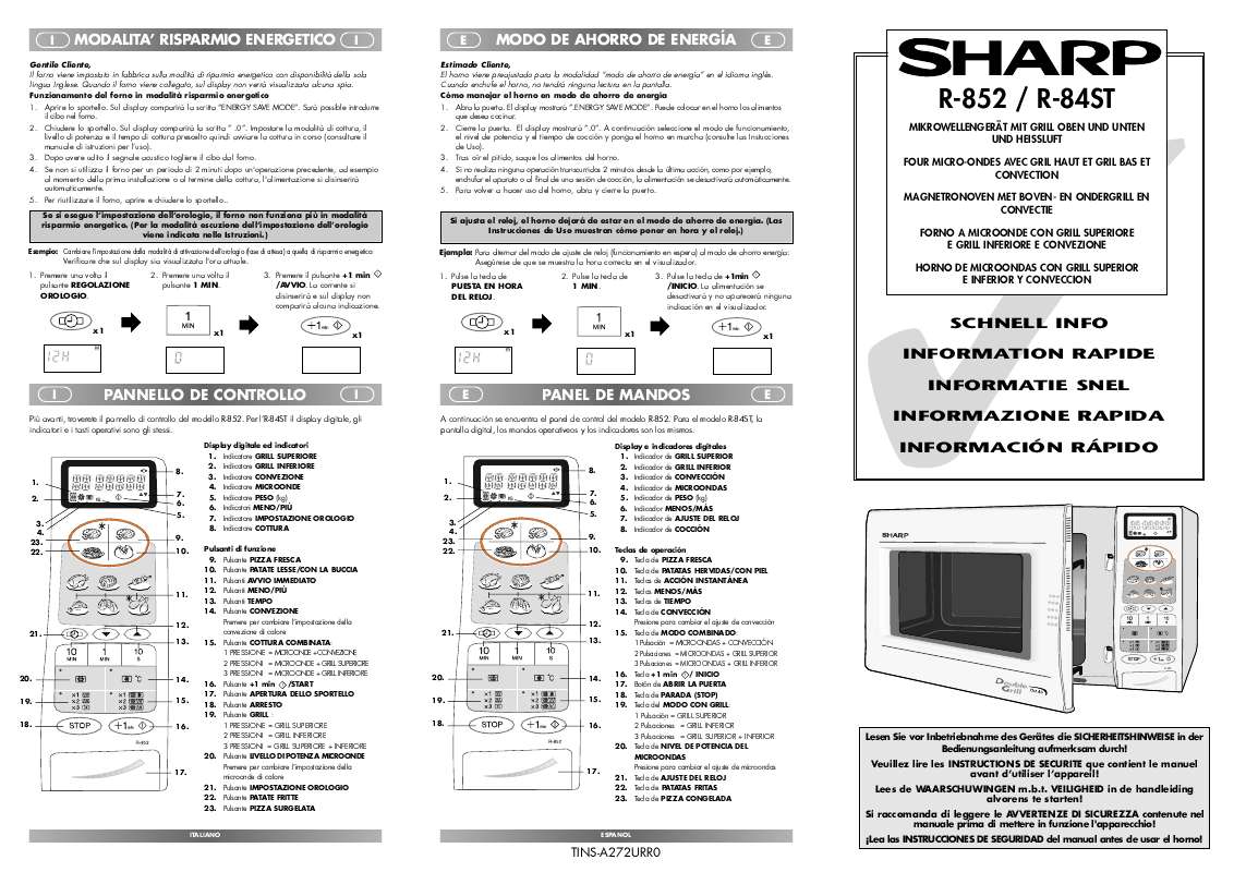 Guide utilisation SHARP R-84ST  - QUICK GUIDE de la marque SHARP