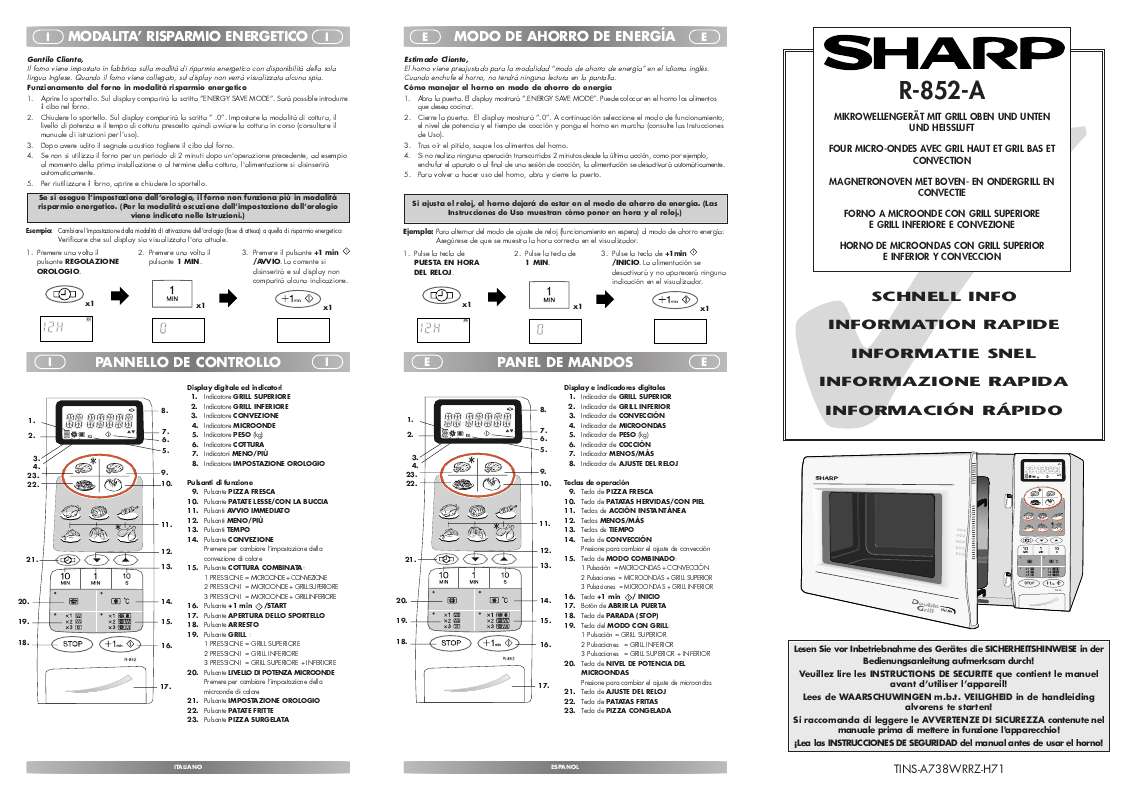 Guide utilisation SHARP R-852-A  - QUICK GUIDE de la marque SHARP