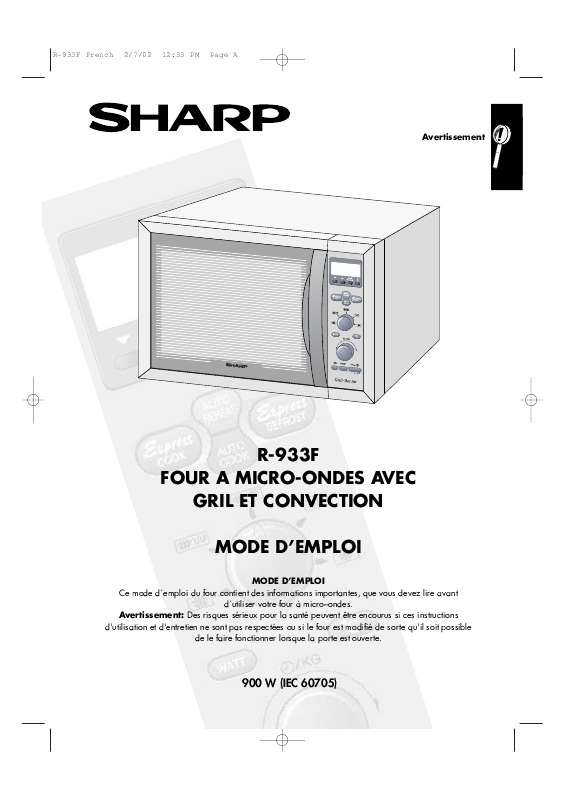 Guide utilisation SHARP R-933F de la marque SHARP