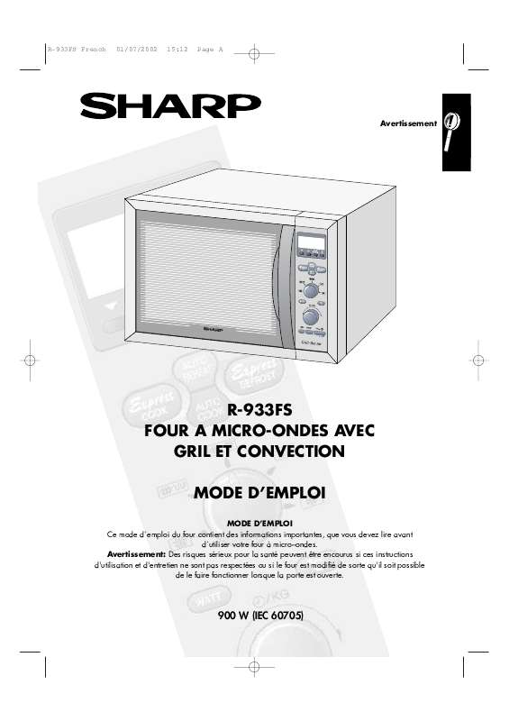 Guide utilisation SHARP R-933FS de la marque SHARP