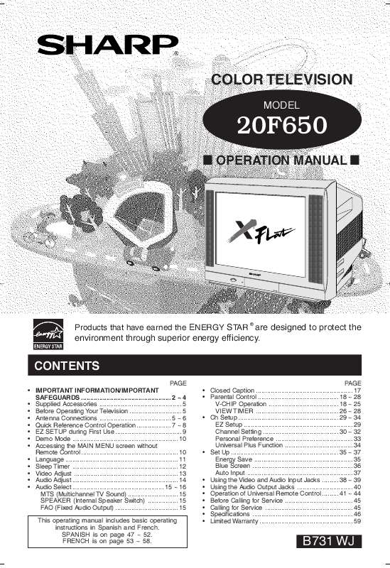 Guide utilisation SHARP 20F650  de la marque SHARP