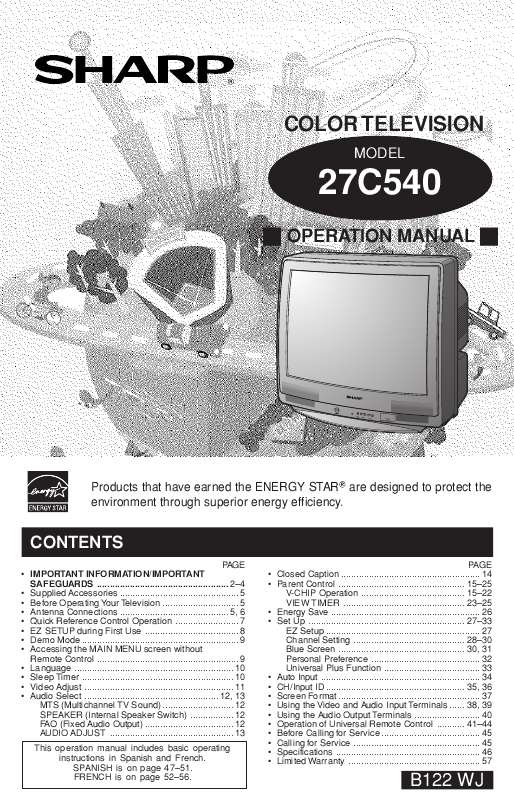 Guide utilisation SHARP 27C540  de la marque SHARP
