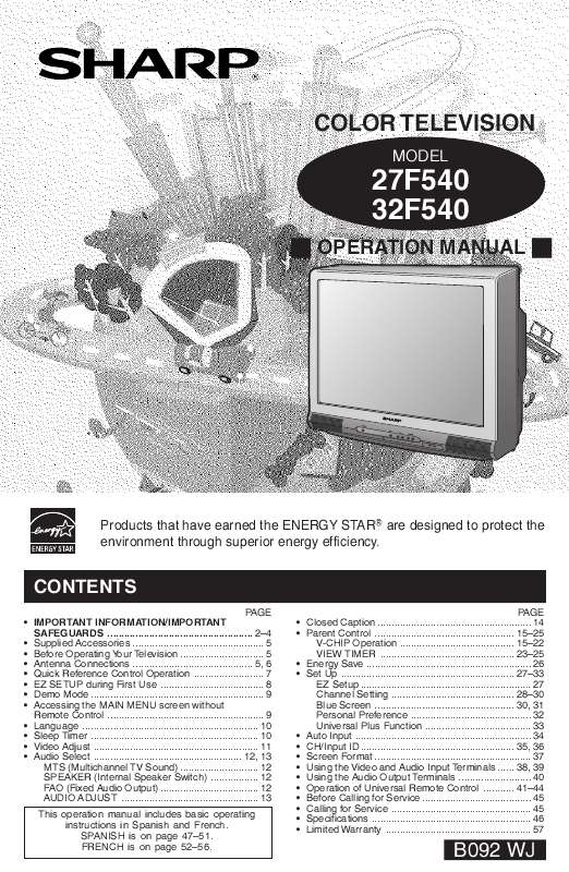 Guide utilisation SHARP 27F540  de la marque SHARP