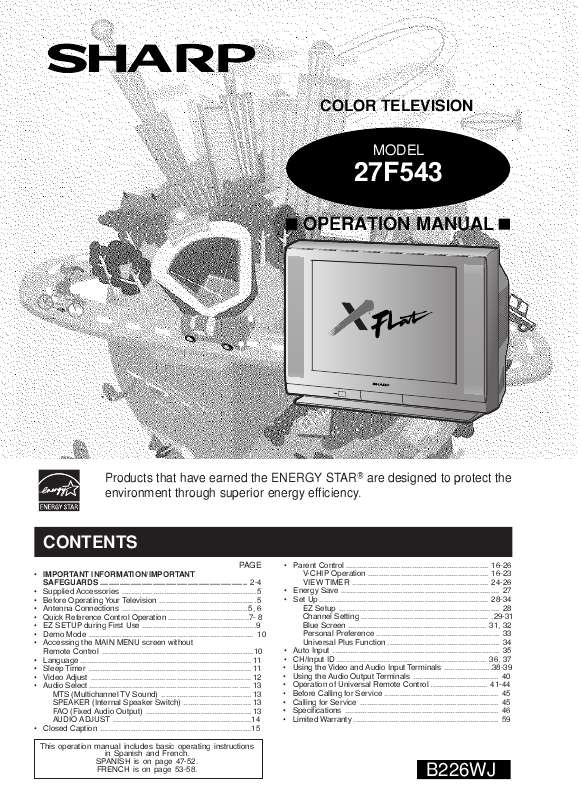 Guide utilisation SHARP 27F543  de la marque SHARP