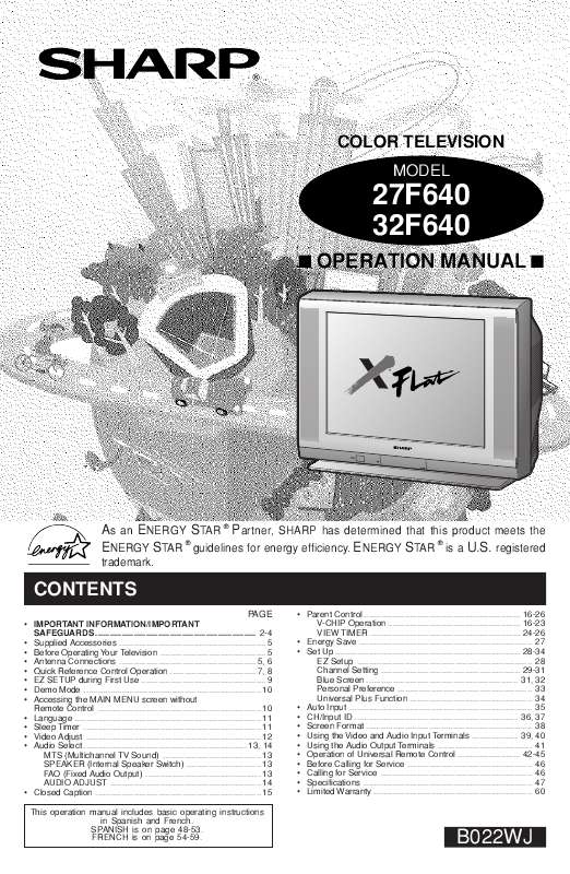 Guide utilisation SHARP 27F640  de la marque SHARP