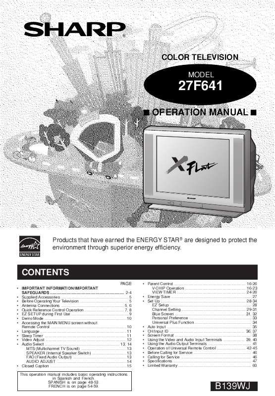 Guide utilisation SHARP 27F641  de la marque SHARP
