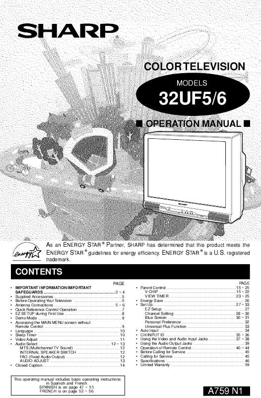Guide utilisation SHARP 32UF5  de la marque SHARP