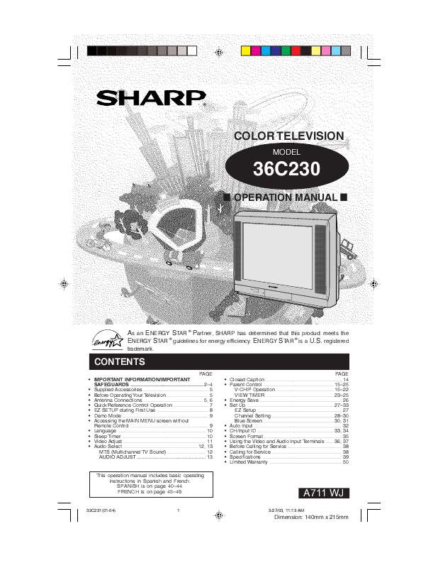 Guide utilisation SHARP 36C230  de la marque SHARP