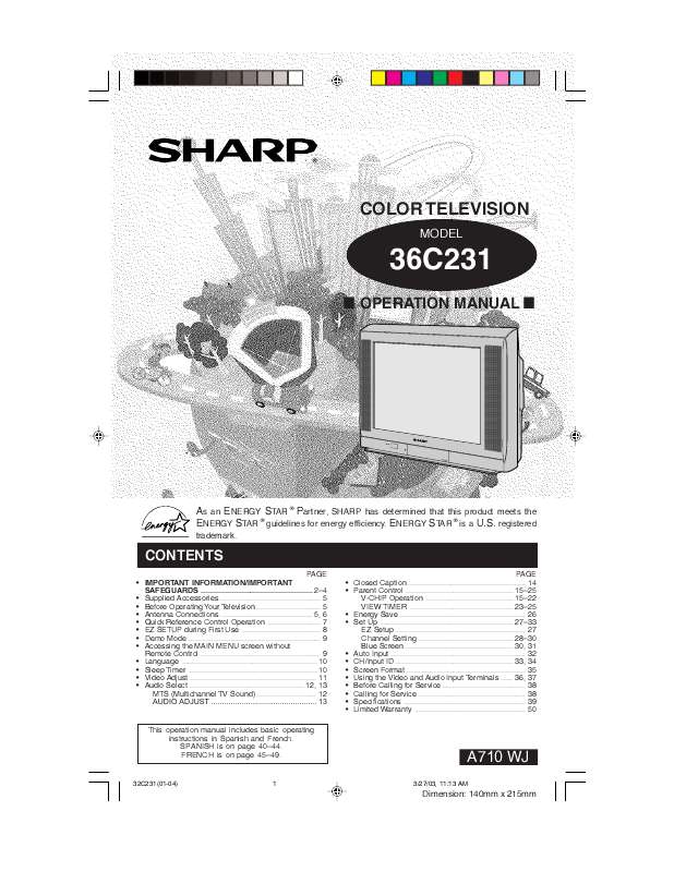 Guide utilisation SHARP 36C231  de la marque SHARP