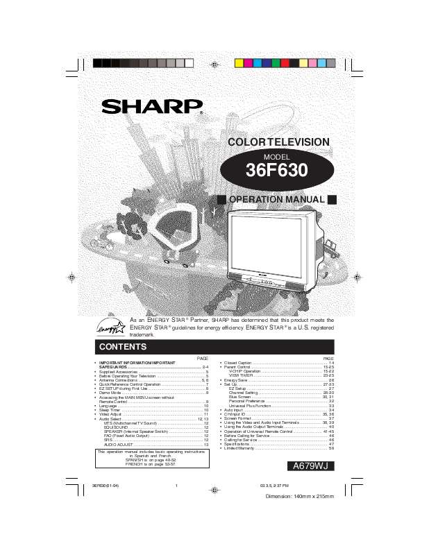 Guide utilisation SHARP 36F630  de la marque SHARP