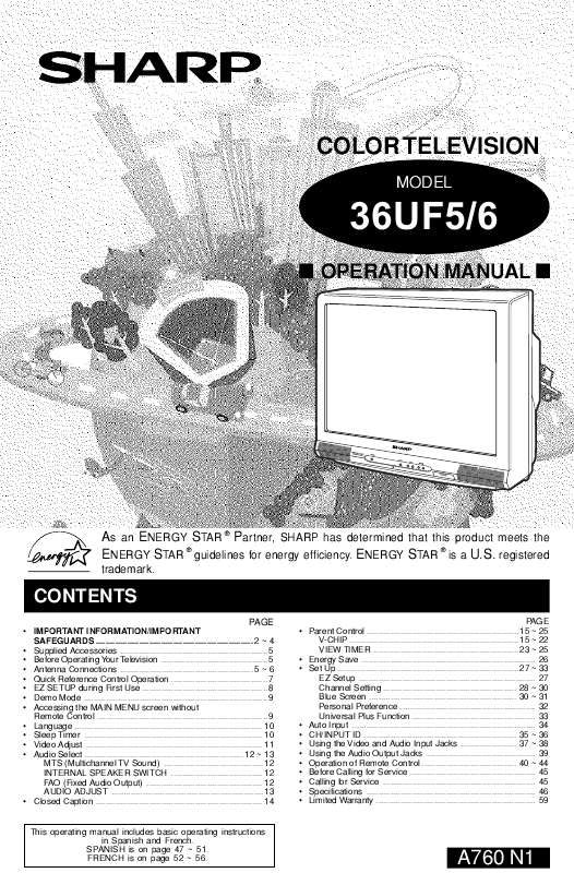 Guide utilisation SHARP 36UF5  de la marque SHARP