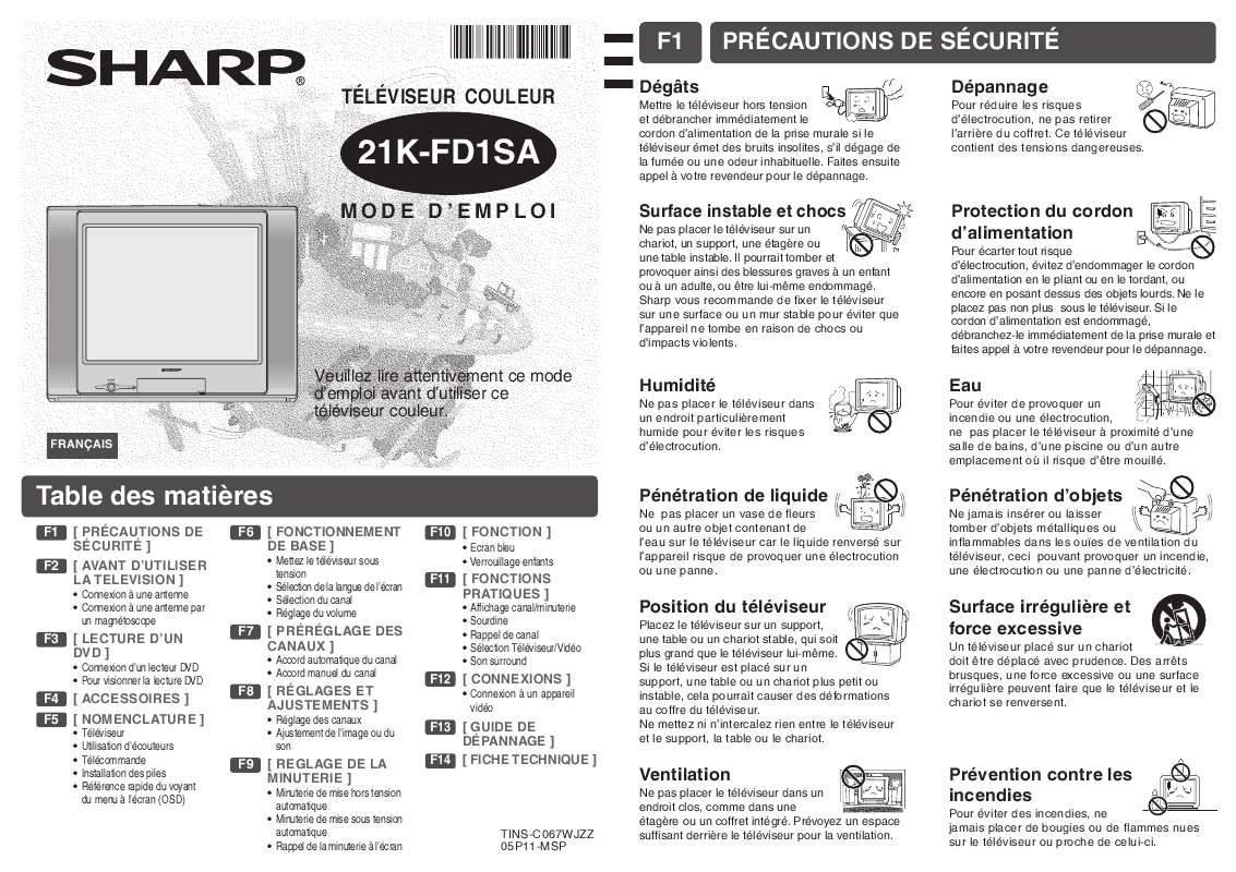 Guide utilisation SHARP 21K-FD1SA  de la marque SHARP