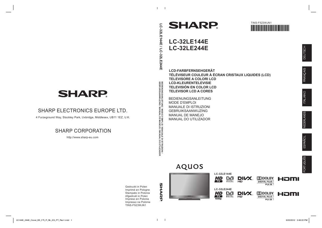 Guide utilisation SHARP LC-32LE144E/LE244E  de la marque SHARP