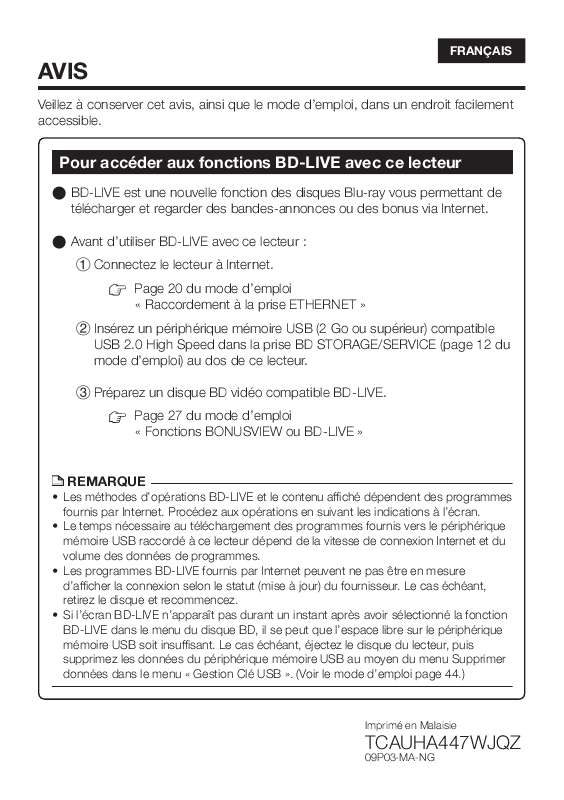 Guide utilisation SHARP BD-HP22S  de la marque SHARP