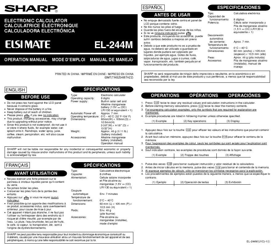 Guide utilisation SHARP EL-244M  de la marque SHARP