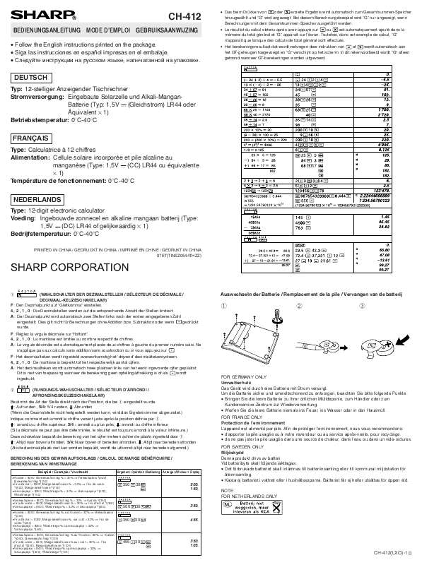 Guide utilisation SHARP CH-412  de la marque SHARP