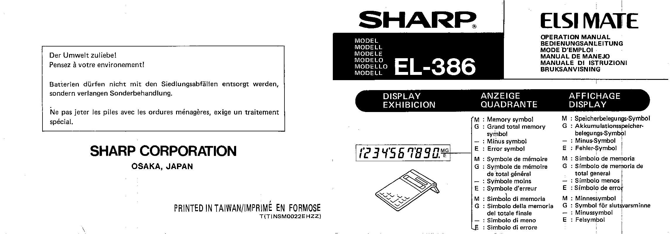 Guide utilisation SHARP EL-386  de la marque SHARP
