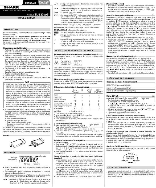 Guide utilisation SHARP EL-520WG  de la marque SHARP