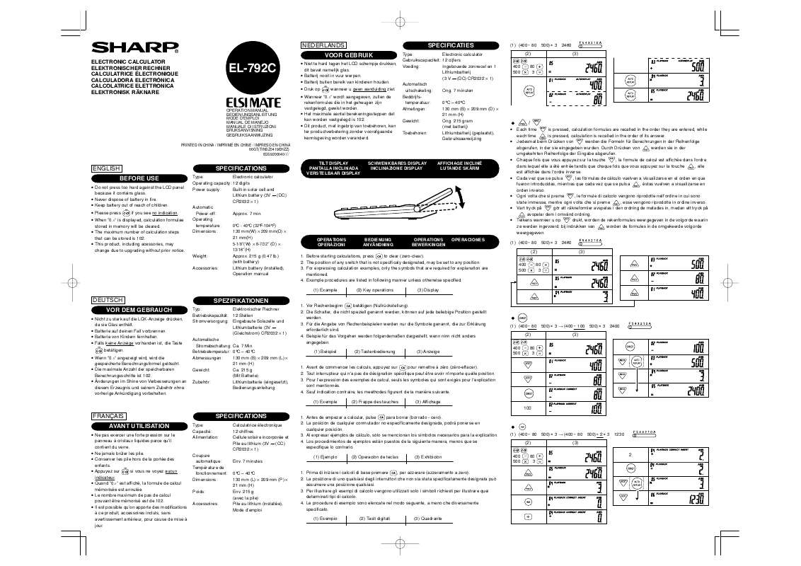 Guide utilisation SHARP EL-792C  de la marque SHARP