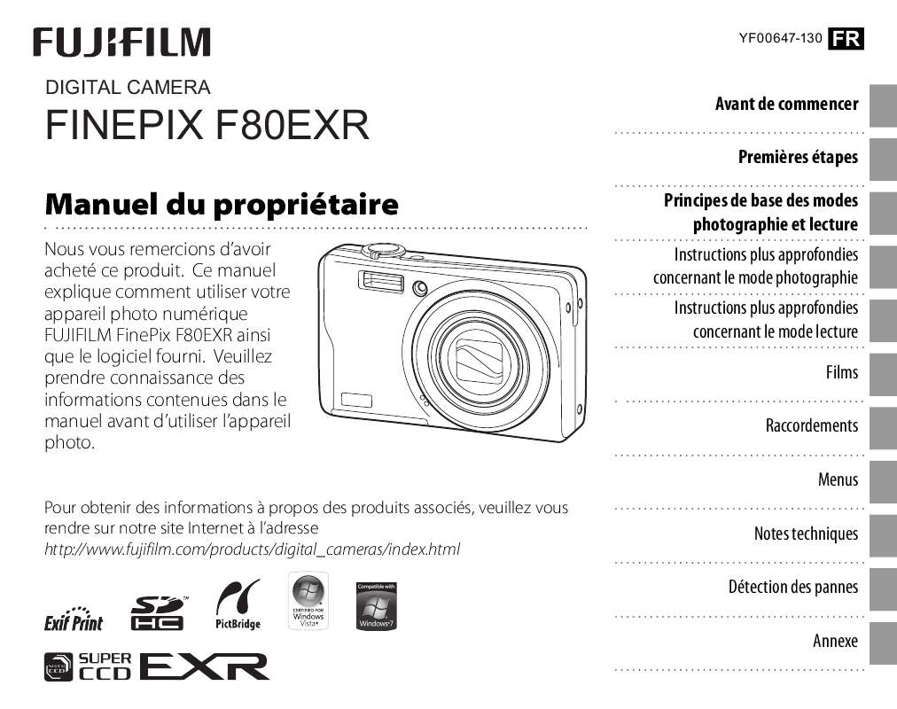 Guide utilisation FUJIFILM F80EXR  de la marque FUJIFILM