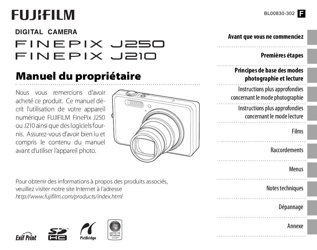 Guide utilisation FUJIFILM FINEPIX J250  de la marque FUJIFILM