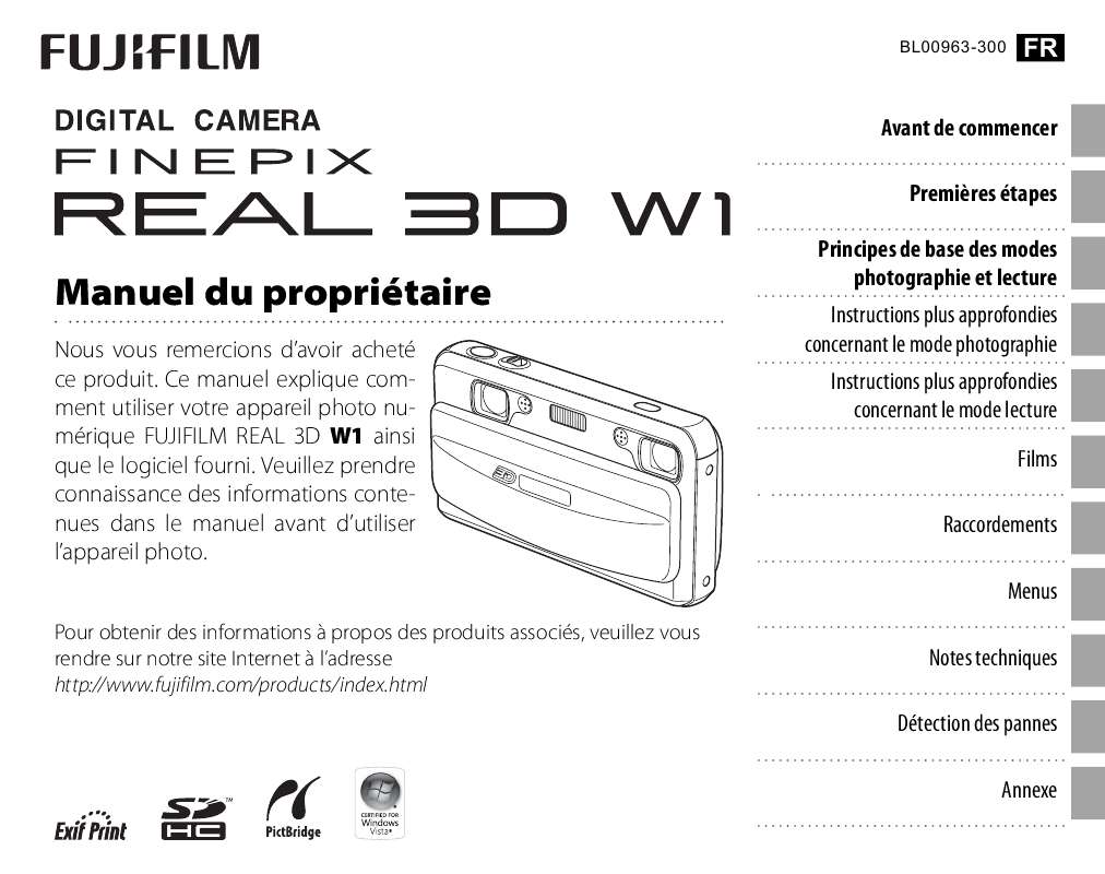 Guide utilisation FUJIFILM FINEPIX REAL 3D W1  de la marque FUJIFILM