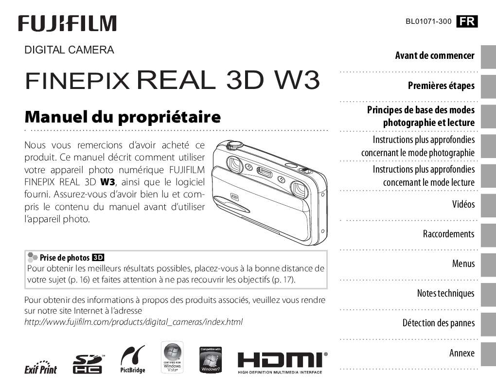 Guide utilisation FUJIFILM FINEPIX REAL 3D W3  de la marque FUJIFILM