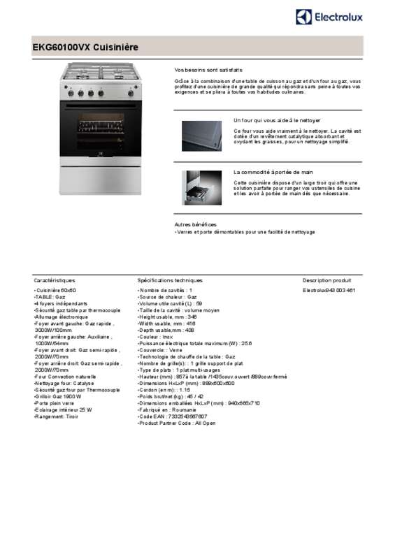 Guide utilisation ELECTROLUX EKG60100VX  de la marque ELECTROLUX
