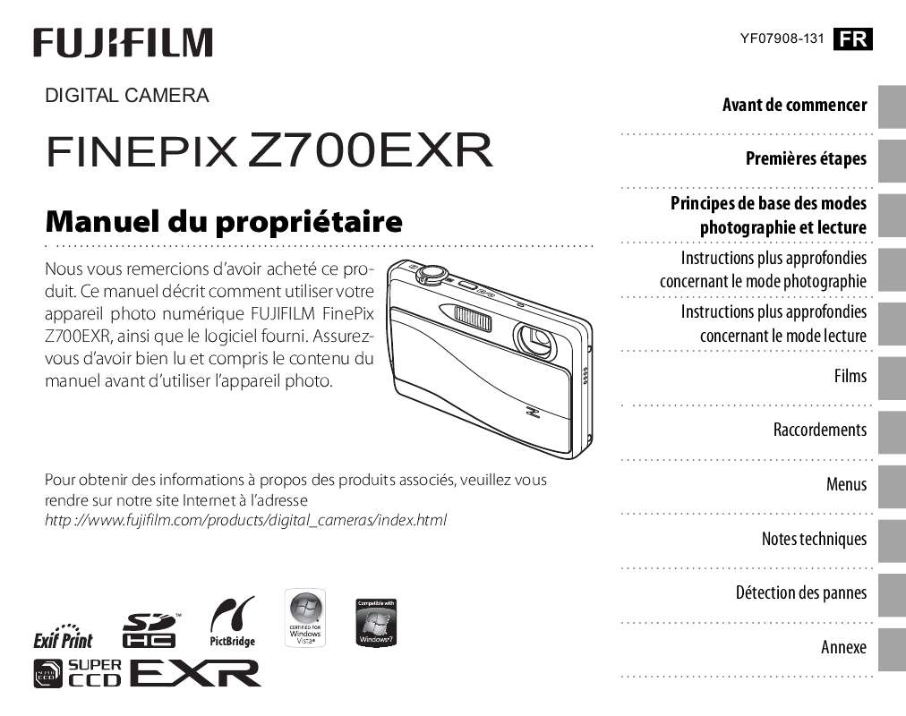 Guide utilisation FUJIFILM Z700EXR  de la marque FUJIFILM