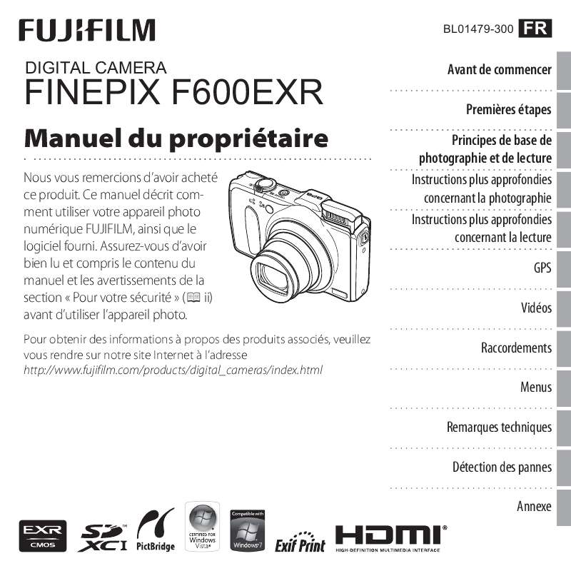 Guide utilisation FUJIFILM FINEPIX F600EXR  de la marque FUJIFILM