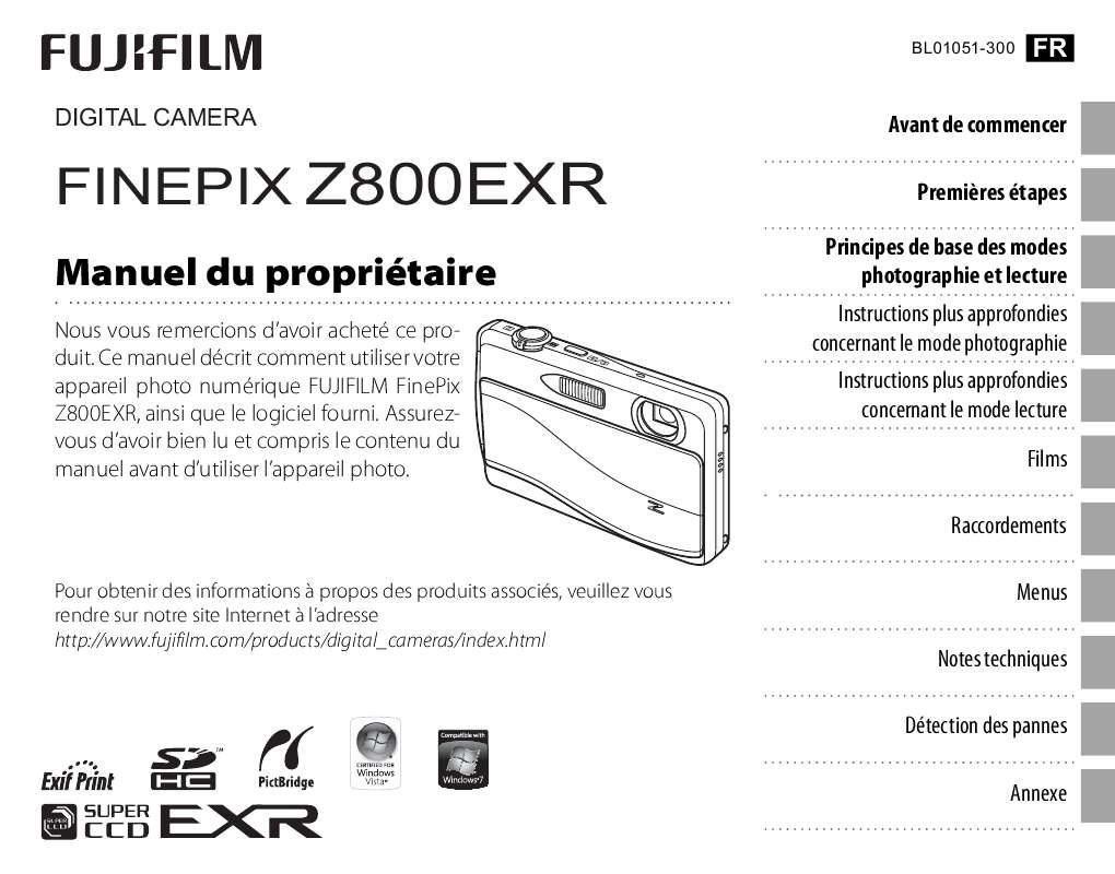 Guide utilisation FUJIFILM FINEPIX Z800EXR  de la marque FUJIFILM