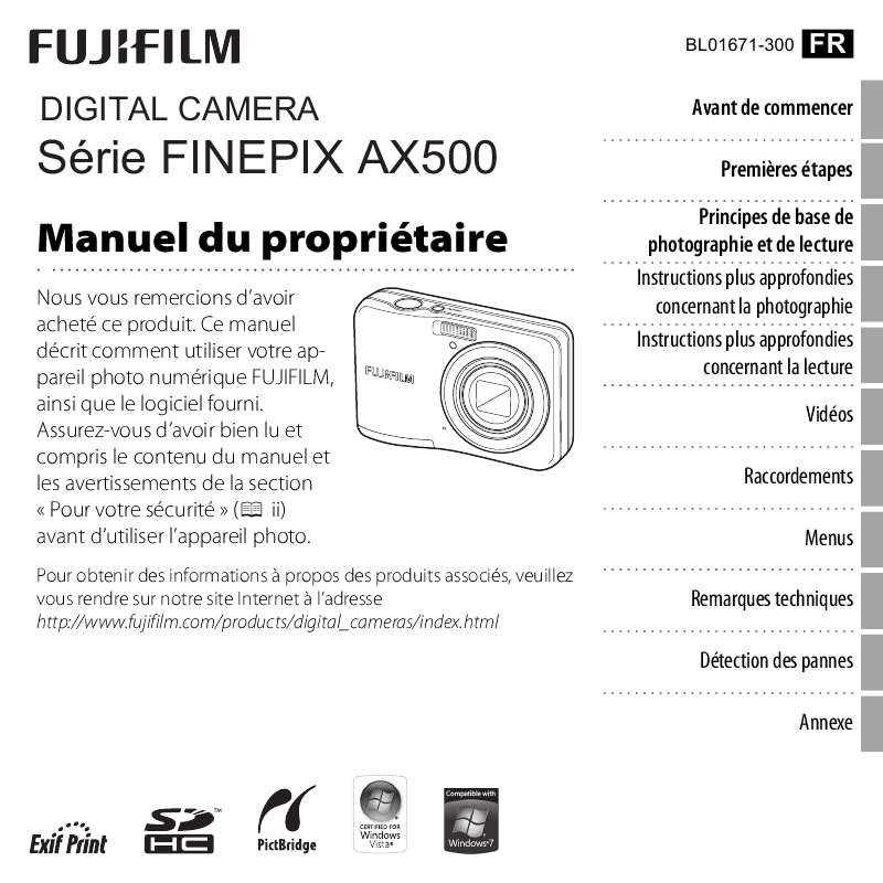 Guide utilisation FUJIFILM FINEPIX AX500  de la marque FUJIFILM