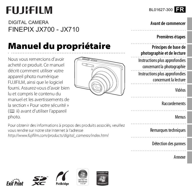 Guide utilisation FUJIFILM FINEPIX JX700  de la marque FUJIFILM