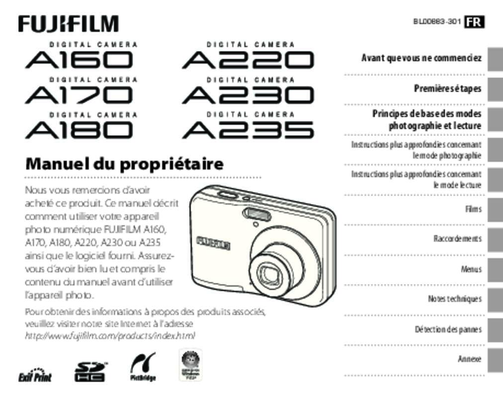 Guide utilisation FUJIFILM FINEPIX A160  de la marque FUJIFILM