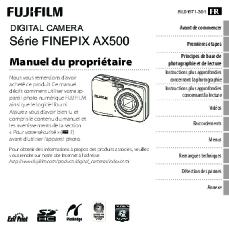 Guide utilisation FUJIFILM FINEPIX AX 500  de la marque FUJIFILM