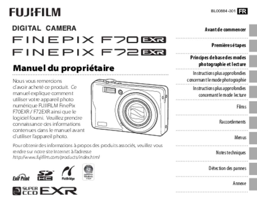 Guide utilisation FUJIFILM FINEPIX F72EXR  de la marque FUJIFILM